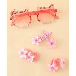 Babyhug Hair Accessories Combo Set With Floral Applique- Pink
