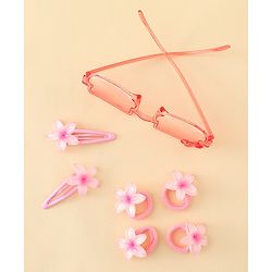 Babyhug Hair Accessories Combo Set With Floral Applique- Pink