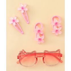 Babyhug Hair Accessories Combo Set With Floral Applique- Pink