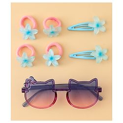 Babyhug Hair Accessories Combo Set With Floral Applique- Purple