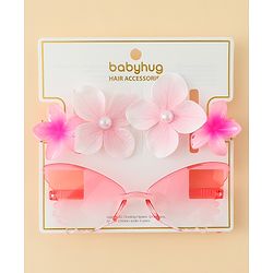Babyhug Hair Accessories Combo Set With Floral Applique- Multicolor