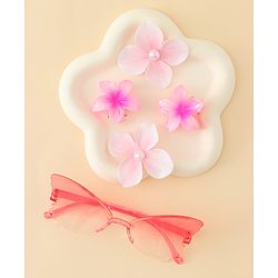 Babyhug Hair Accessories Combo Set With Floral Applique- Multicolor