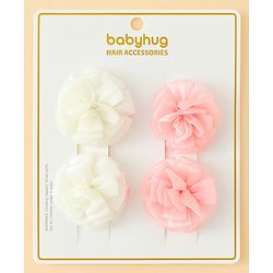 Babyhug Bow and Butterfly Clips With Floral Applique Set of 2 - Offwhite & Pink