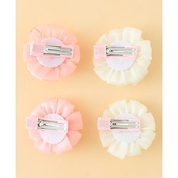 Babyhug Bow and Butterfly Clips With Floral Applique Set of 2 - Offwhite & Pink