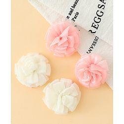 Babyhug Bow and Butterfly Clips With Floral Applique Set of 2 - Offwhite & Pink