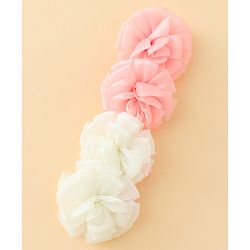 Babyhug Bow and Butterfly Clips With Floral Applique Set of 2 - Offwhite & Pink