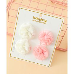 Babyhug Bow and Butterfly Clips With Floral Applique Set of 2 - Offwhite & Pink