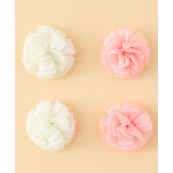 Babyhug Bow and Butterfly Clips With Floral Applique Set of 2 - Offwhite & Pink