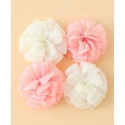 Babyhug Bow and Butterfly Clips With Floral Applique Set of 2 - Offwhite & Pink