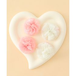 Babyhug Bow and Butterfly Clips With Floral Applique Set of 2 - Offwhite & Pink