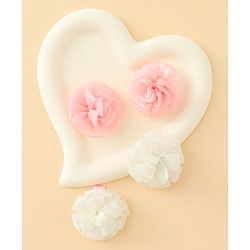 Babyhug Bow and Butterfly Clips With Floral Applique Set of 2 - Offwhite & Pink
