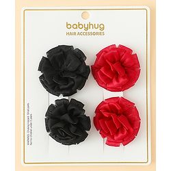 Babyhug Bow and Butterfly Clips With Floral Applique Set of 2 - Black & Red