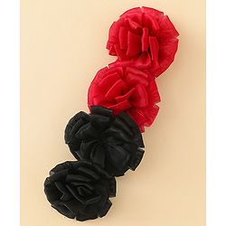 Babyhug Bow and Butterfly Clips With Floral Applique Set of 2 - Black & Red