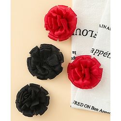 Babyhug Bow and Butterfly Clips With Floral Applique Set of 2 - Black & Red