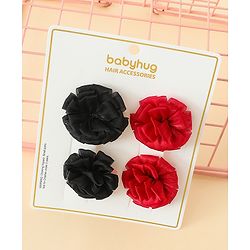 Babyhug Bow and Butterfly Clips With Floral Applique Set of 2 - Black & Red