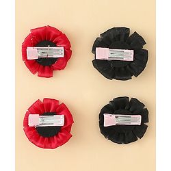 Babyhug Bow and Butterfly Clips With Floral Applique Set of 2 - Black & Red