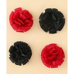 Babyhug Bow and Butterfly Clips With Floral Applique Set of 2 - Black & Red
