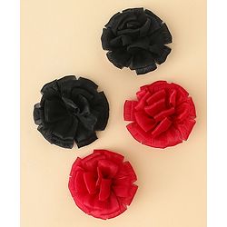 Babyhug Bow and Butterfly Clips With Floral Applique Set of 2 - Black & Red