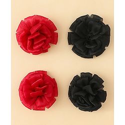 Babyhug Bow and Butterfly Clips With Floral Applique Set of 2 - Black & Red