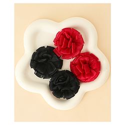 Babyhug Bow and Butterfly Clips With Floral Applique Set of 2 - Black & Red