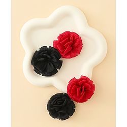 Babyhug Bow and Butterfly Clips With Floral Applique Set of 2 - Black & Red