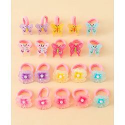 Babyhug Hair Rubber Bands With Butterfly & Floral Applique Pack of 20 - Multicolor