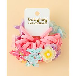 Babyhug Hair Rubber Bands With Butterfly & Floral Applique Pack of 20 - Multicolor