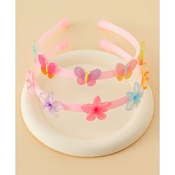 Babyhug Hair Band With Butterfly & Floral Applique Pack of 2 - Pink