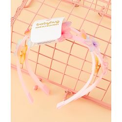 Babyhug Hair Band With Butterfly & Floral Applique Pack of 2 - Pink