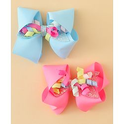 Babyhug Bow & Butterfly Clips with Sequin Detailing Pack of 2 - Light Blue & Pink