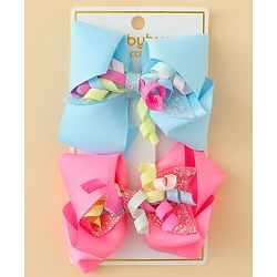 Babyhug Bow & Butterfly Clips with Sequin Detailing Pack of 2 - Light Blue & Pink