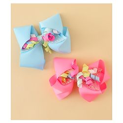 Babyhug Bow & Butterfly Clips with Sequin Detailing Pack of 2 - Light Blue & Pink