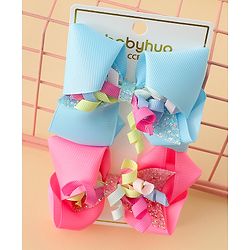 Babyhug Bow & Butterfly Clips with Sequin Detailing Pack of 2 - Light Blue & Pink