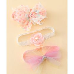 Babyhug Headbands With Floral & Bow Applique Pack of 3 - Multicolor