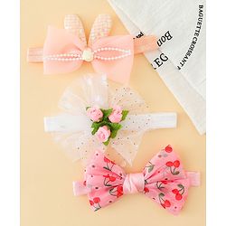 Babyhug Headbands with Bow & Floral Applique Pack of 3 - Pink White & Orange