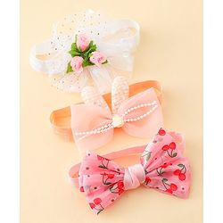 Babyhug Headbands with Bow & Floral Applique Pack of 3 - Pink White & Orange
