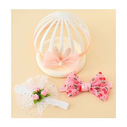 Babyhug Headbands with Bow & Floral Applique Pack of 3 - Pink White & Orange