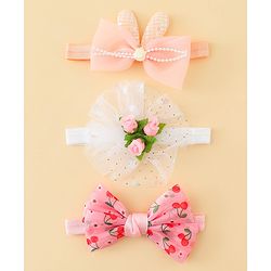Babyhug Headbands with Bow & Floral Applique Pack of 3 - Pink White & Orange