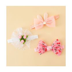 Babyhug Headbands with Bow & Floral Applique Pack of 3 - Pink White & Orange