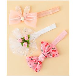 Babyhug Headbands with Bow & Floral Applique Pack of 3 - Pink White & Orange