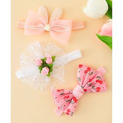 Babyhug Headbands with Bow & Floral Applique Pack of 3 - Pink White & Orange