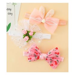 Babyhug Headbands with Bow & Floral Applique Pack of 3 - Pink White & Orange