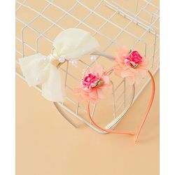 Babyhug Hair Bands with Bow & Floral Applique  Pack of 2 - White & Orange
