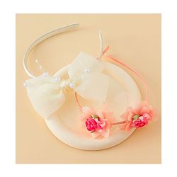 Babyhug Hair Bands with Bow & Floral Applique  Pack of 2 - White & Orange