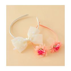 Babyhug Hair Bands with Bow & Floral Applique  Pack of 2 - White & Orange