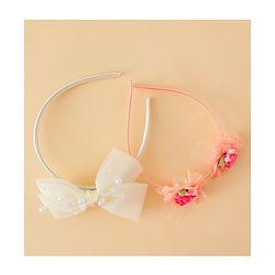 Babyhug Hair Bands with Bow & Floral Applique  Pack of 2 - White & Orange