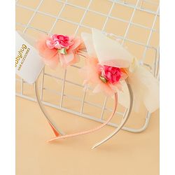 Babyhug Hair Bands with Bow & Floral Applique  Pack of 2 - White & Orange