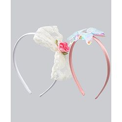 Babyhug Hair Bands withb Bow & Butterfly Applique Pack of 2 - white & Pink