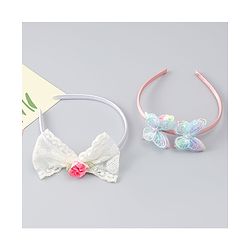 Babyhug Hair Bands withb Bow & Butterfly Applique Pack of 2 - white & Pink