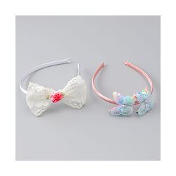 Babyhug Hair Bands withb Bow & Butterfly Applique Pack of 2 - white & Pink
